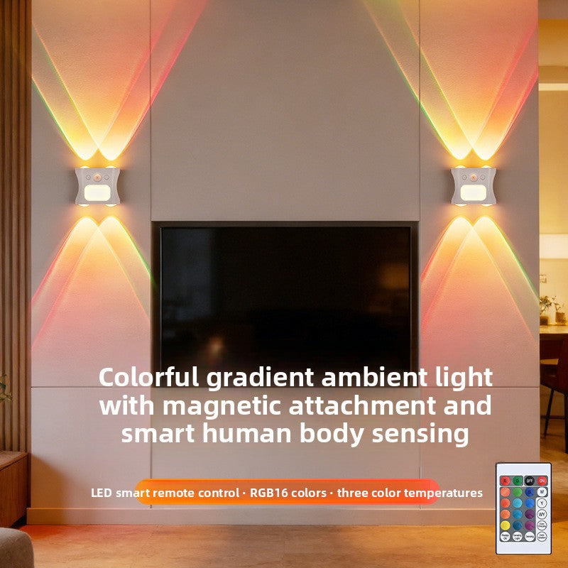 RGB Gradient Motion Sensor Rechargeable Magnetic Cat Eye Wall Lamp with Remote