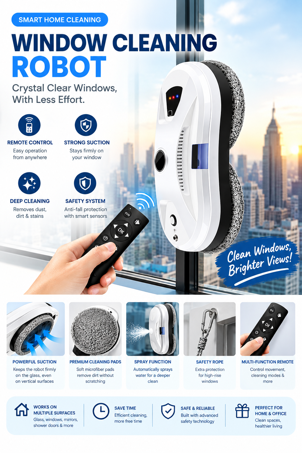 Automatic Window Cleaning Robot with Remote Control